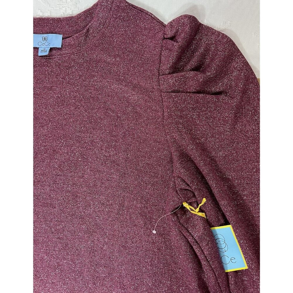 CeCe Women Shiny sweater Plus 3X Burgundy Puff sleeves Rayon polyester NWT - Picture 5 of 7
